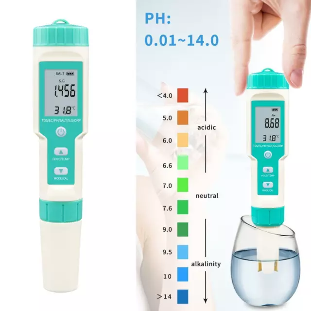 Medidor de temperatura digital de calidad del agua PH TDS TEMP EC SG ORP 7 in LOVE