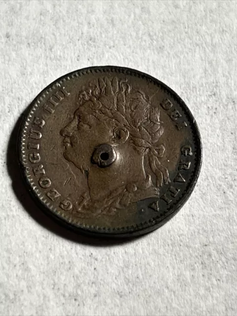 1826 Great Britain Farthing VF Very Fine Holed Nice Coin See Pics 23