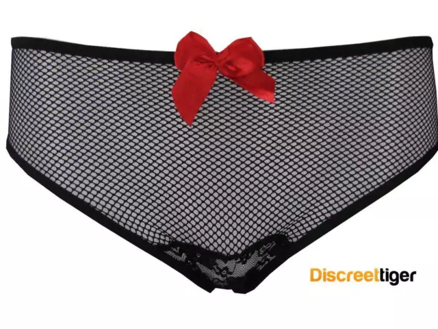 Womens Sexy Sheer Black Lace Briefs with Red Bows Lingerie Knickers Underwear