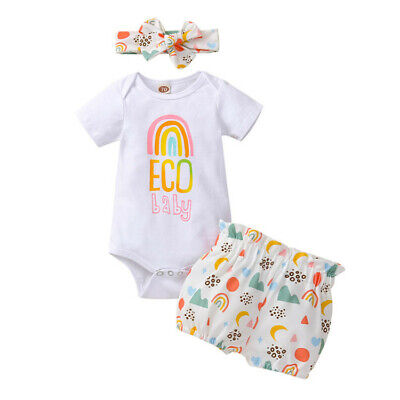 Newborn Baby Girl Outfits Rainbow Romper Tops Shorts Set Infant Clothes 12-18M