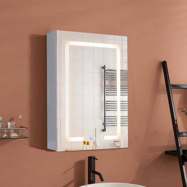 LED BATHROOM MIRROR Cabinet with Shaver Socket Demister Dimmable Lights ...