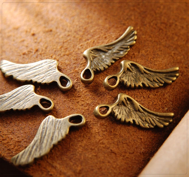 10 Metall Anhänger Charm Schmuck DIY Basteln Flügel bronze 7x20mm mb1352