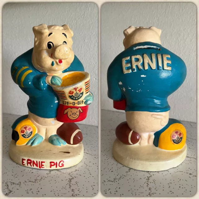 Vintage ERNIE PIG PIGGY COIN BANK GTA ANIMAL FARM FEEDS Advertising Composite