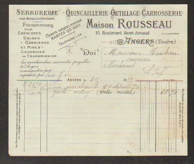 André BERNARD" en 1931 AUTUN 71 QUINCAILLERIE / FONTE / OUTILLAGE "Ets 