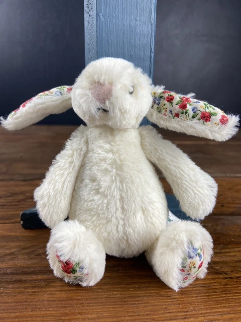 JELLYCAT SMALL BUNNY White Soft Toy 5.5” Plush Floral Ears Animal ...