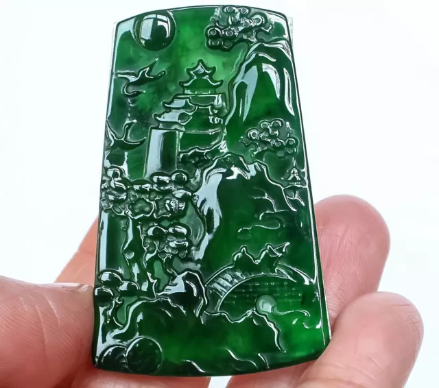 41.85Ct Natural Grade A Imperial Green Jadeite Jade Carving Pendant DDF3