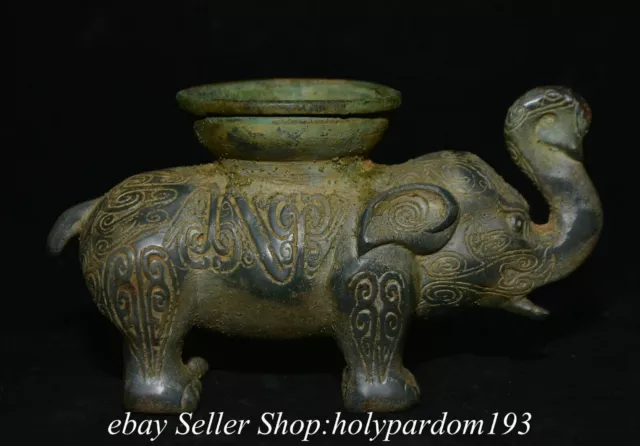 6" Old Chinese Bronze ware Shang Dynasty Elephant Zun Statue Sculpture
