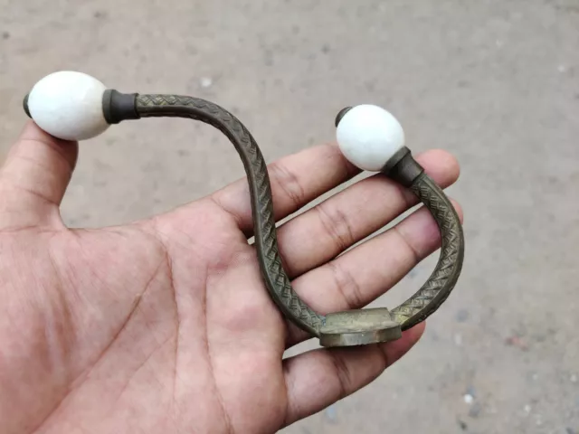 1920s Vintage Victorian Ceramic Knobs Ornate Decorative Brass Wall Hanger Hook