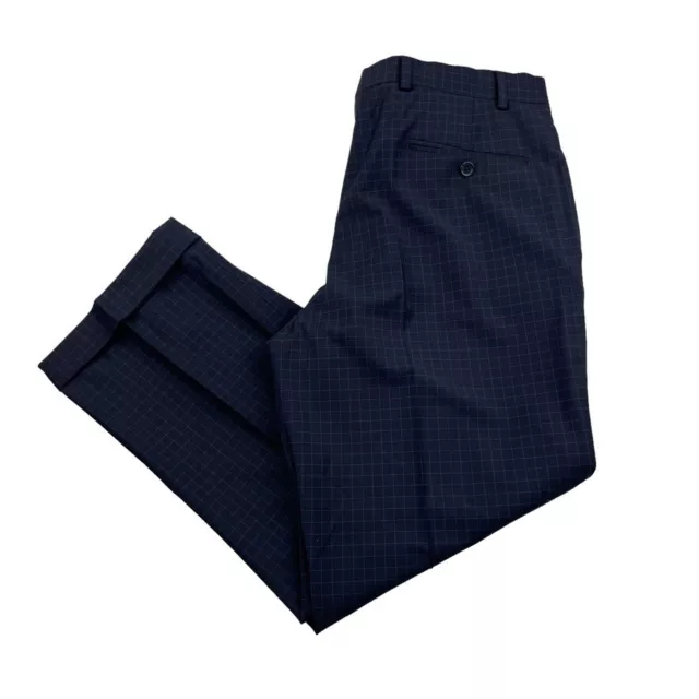 Brooks Brothers Men's Wool Blend Flat Front Dress Pants Navy Blue Plaid • 36x28