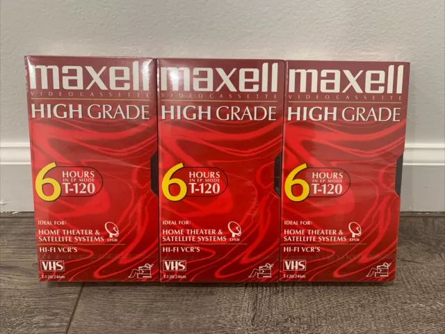 Lot of 3 Maxwell High Grade VHS T-120 6 Hour Video Cassette Tapes Sealed Blank