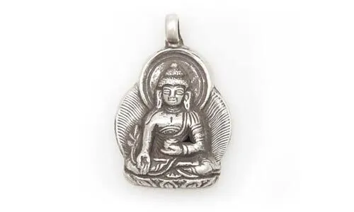 Medizin Buddha (Bhaisajyaguru) Anhänger aus Nepal, Sterlingsilber (925)