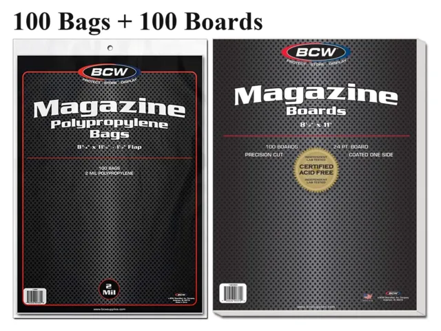 100 BCW Magazine Bags & Boards Archival Best Comic Storage Acid Free Long Term
