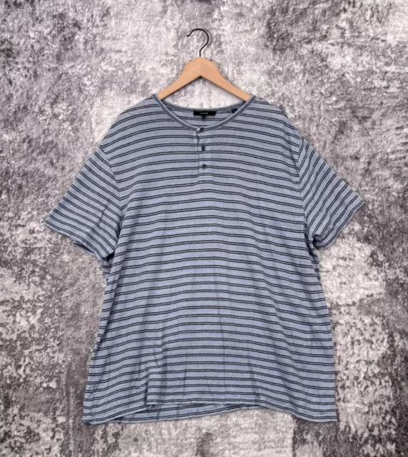 Vince Shirt XXL Mens Blue Linen Knit Striped Short Sleeve Henley