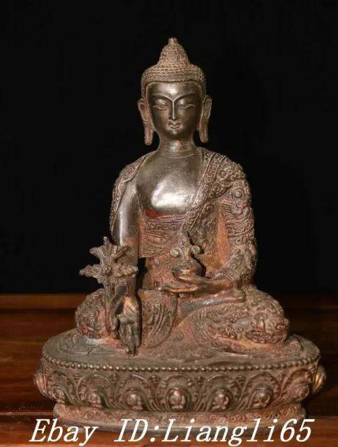 8.8'' Tibet Buddhismus Bronze Sit Menla Medizin Medizinische Gott Buddha Statue