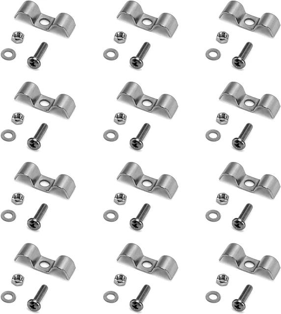 QWORK Stainless Steel Double Line Clamp, 12 Pack 3/8" Fuel Lines Clips with Moun