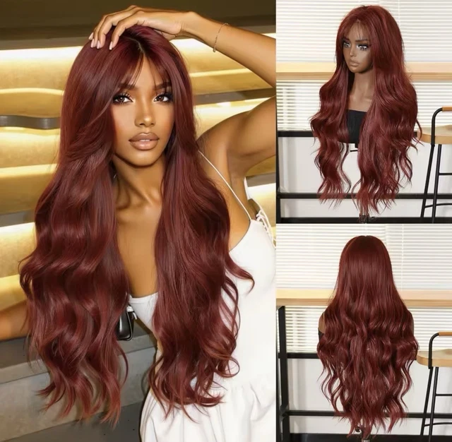 Perruque Synthétique Rouge Longue 65cm - Bouclée, Bonnet Inclus - Pour Femme, Style Mode - Neuf Sans étiquettes
