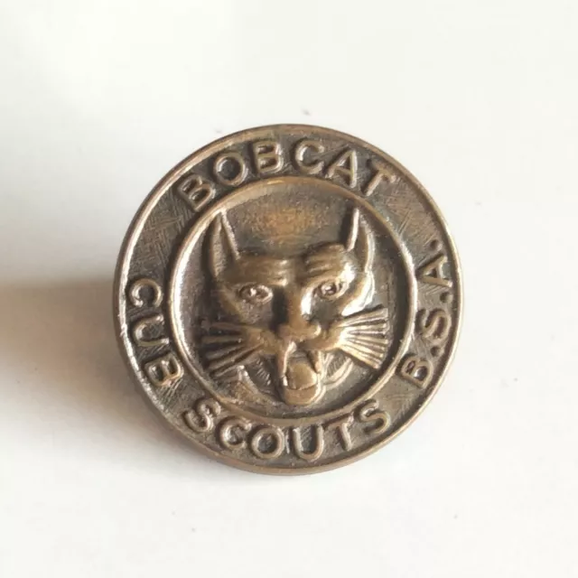 Vintage 1960s Bobcat Cub Scout BSA , Boy Scouts of America Round Brass Pin