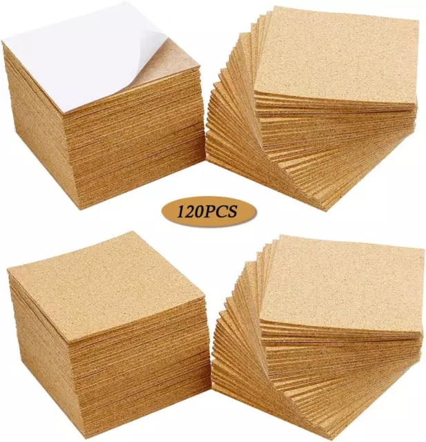 120Pcs Self Adhesive Cork Squares, MOTASOM 4 X 4 Inch Strong Cork Adhesive Sheet