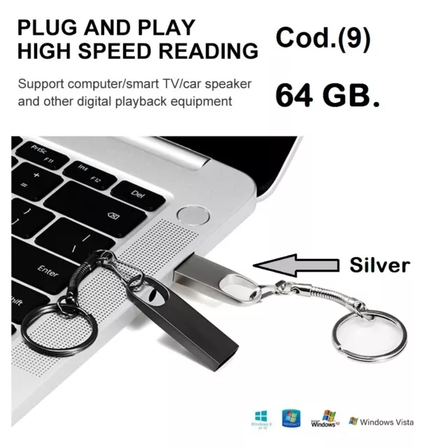64GB-Chiavetta USB PenDrive 3.0 SILVER flash JASTER metallo piccola leggera