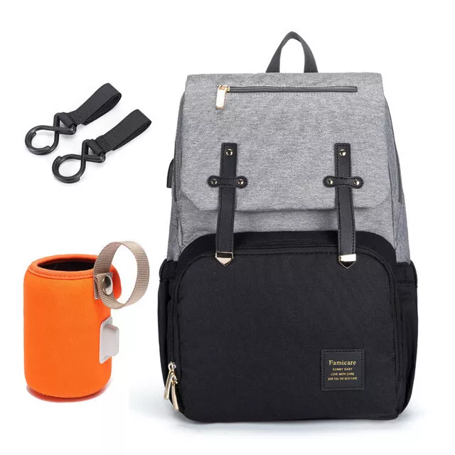 USB Port Baby Diaper Bag Backpack Mummy Maternity Changing Bags W/ Stroller Hook