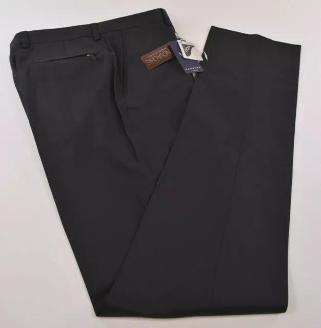 Sartore NWT Flat Front Dress Pants 34 Solid Black Twill Stretch Wool