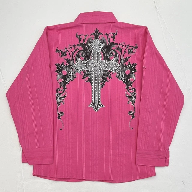 Vintage Y2K Jaguarrs U.S.A. Button Up Shirt Size Boys Youth 10 Made In USA Pink