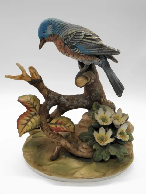 Grande Figurine Oiseau Sur Branche En Porcelaine / Biscuit Signee Andrea