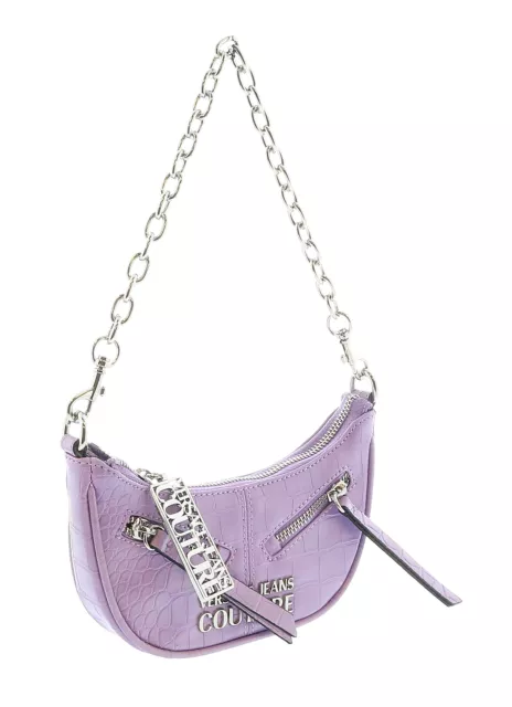 Versace Jeans Couture Lilac Half Moon Croc Embossed Zipper Hobo Bag
