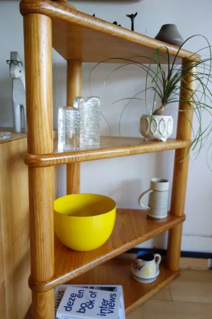 Brutalist Mid Century Swedish Modern Retro pine Corner Bookcase cabinet