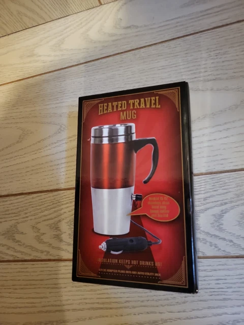 Heated Insulated Portable 15 oz Travel Mug 12V Auto Adapter Stainless Steel
