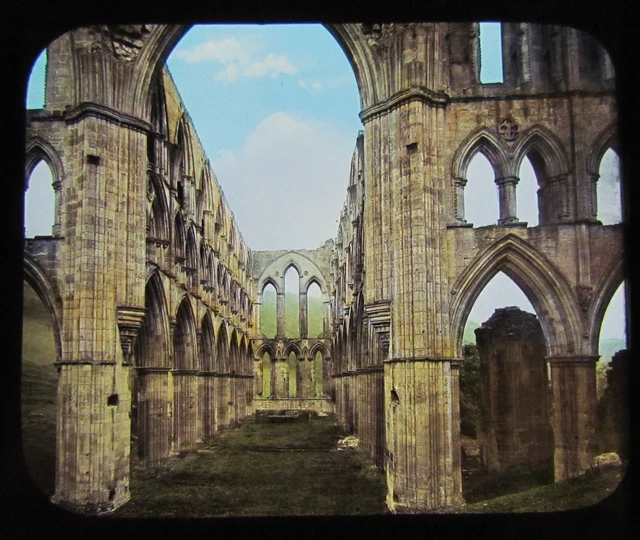 FARBE GWW Glas magische Laterne Rutsche DAS NAVIG RIEVAULX ABBEY C1890 YORKSHIRE