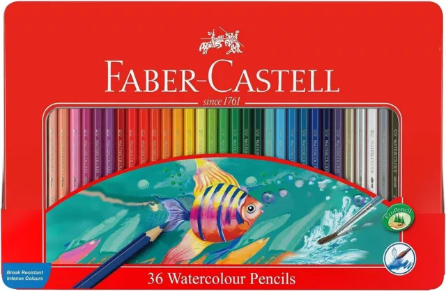 Faber-Castell 115931 Watercolor Pencil Set of 36 Assorted Color Tin Case