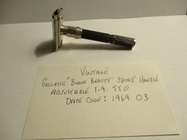 Vintage Gillette  Black Beauty  Adjustable Short Handle 1-9 TTO 1969 O3