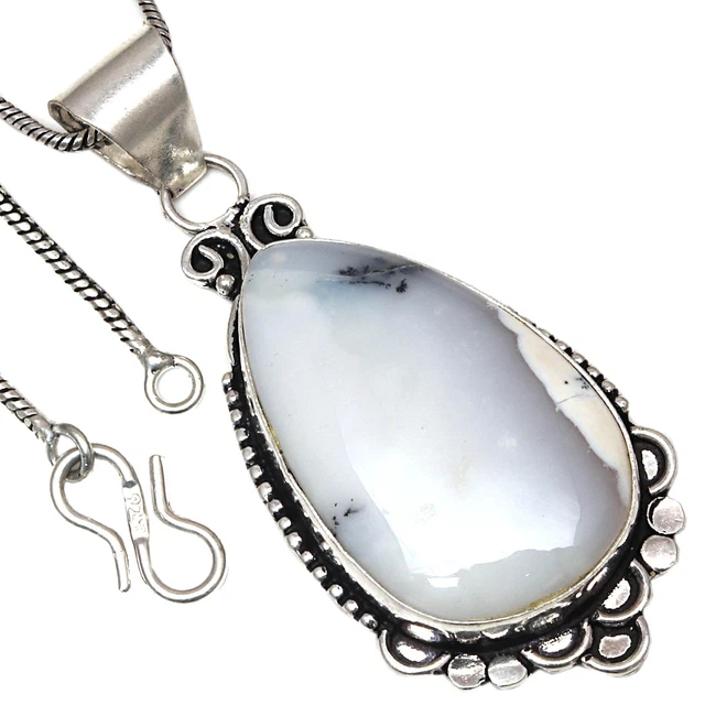 Pendant Dendritic Opal Gemstone Valentine'Day Gift Silver Jewelry 2.5"