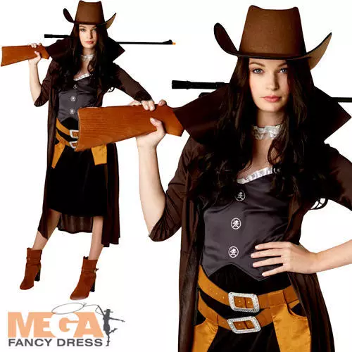 Gunslinger Ladies Fancy Dress Wild West Cowgirl Western Adults Costume Outfit