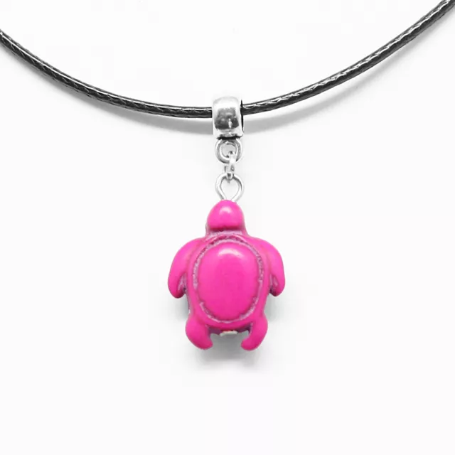 2 X Turquoise Pink Turtle Charm Pendant Choker Necklace with Black Cord