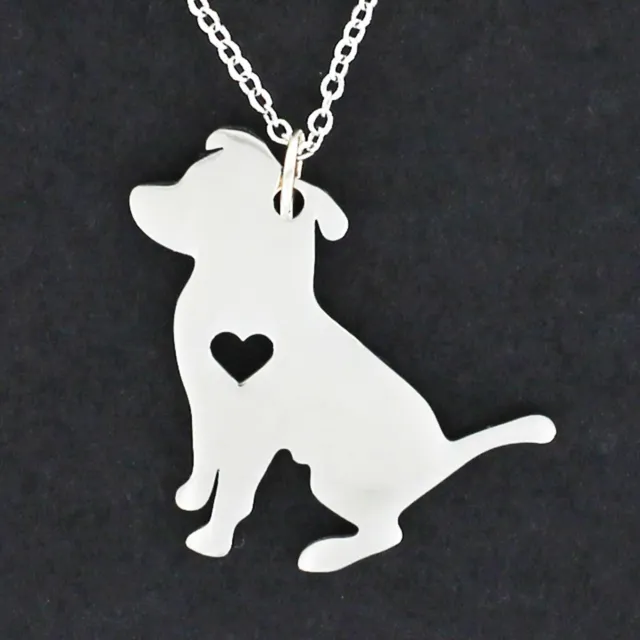 PIT BULL With Open Heart Necklace - Large Stainless Steel Charm Dog Terrier Pet