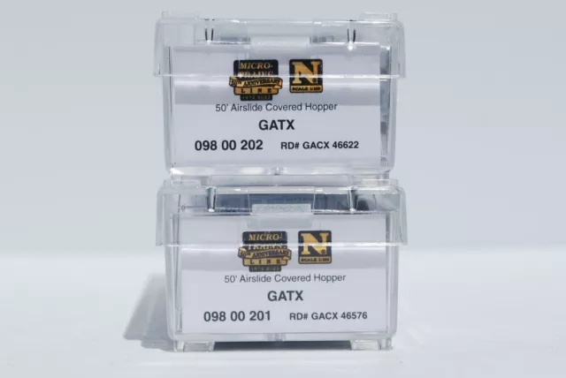 GATX. N Scale. 2 x 50' Airslide Covered Hoppers. Micro Trains Line. Factory New. 2