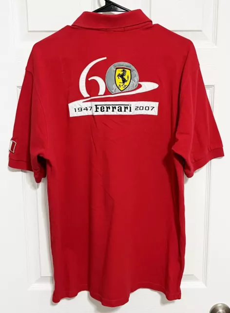FERRARI 60 Years 1947-2007 Men Sewn Red Short Sleeve Cotton Polo Shirt XL Italy