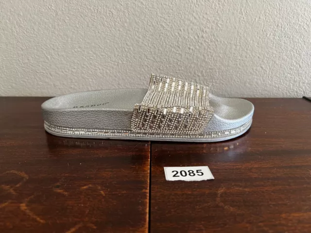 Bamboo Slide Sandals Women's Size 10 Silver Rhinestones Bling Slip On Open Toe