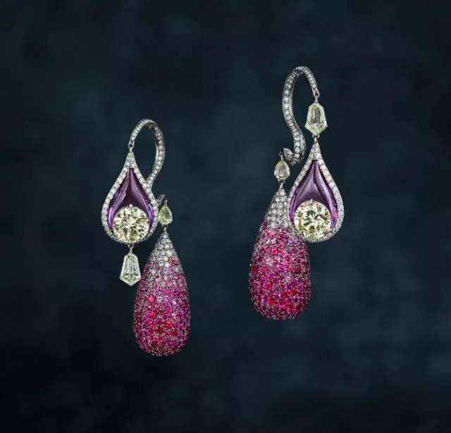 Pink Ruby, Amethysts & Lab-Created Diamonds Gorgeous Royal Big Teardrop Earrings