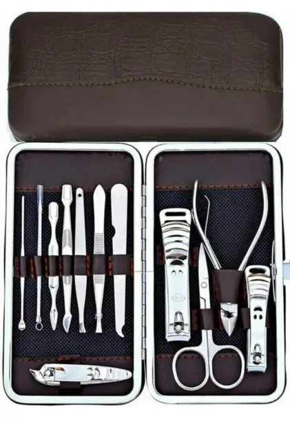 12 Piece Manicure Pedicure Nail Care Set Cutter Clippers Kit Case Mens Ladies