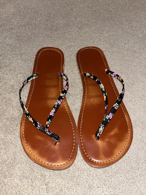 Madlove Sandals Womens 10 Floral Flip Flops Thong Flats Multicolor Faux Leather