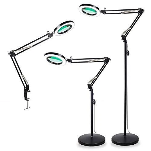3-in-1 Magnifying Glass Floor Lamp with Clamp, White/Warm White Lighted