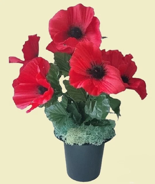 Memorial Grave Crem Pot Artificial Poppy Arrangement Red Poppies Grave Cemetery