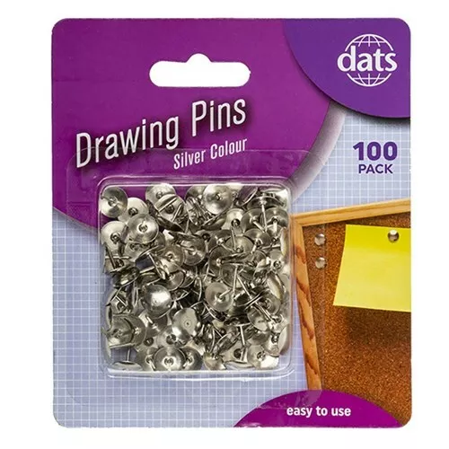 Pack of 100 Silver Thumb Tacks - Drawing Pins - Free Postage