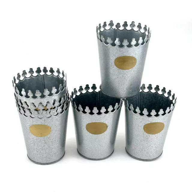 6x Maceta de Cinc Corona Pequeño Ø9cm ,Con Latón Escudo ,Metal Galvanizado,Olla