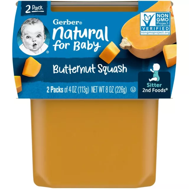 Gerber 2nd Foods Natural for Baby Baby Food, Butternut Squash, 4 oz Tubs (2 Pack