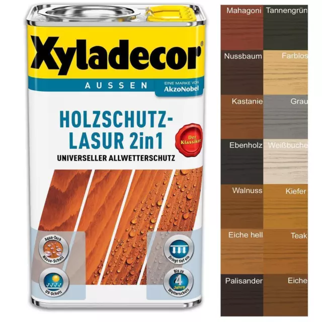 Xyladecor Holzschutzlasur 2in1 Außen Imprägnierung Holzlasur Lasur 2,5 Liter