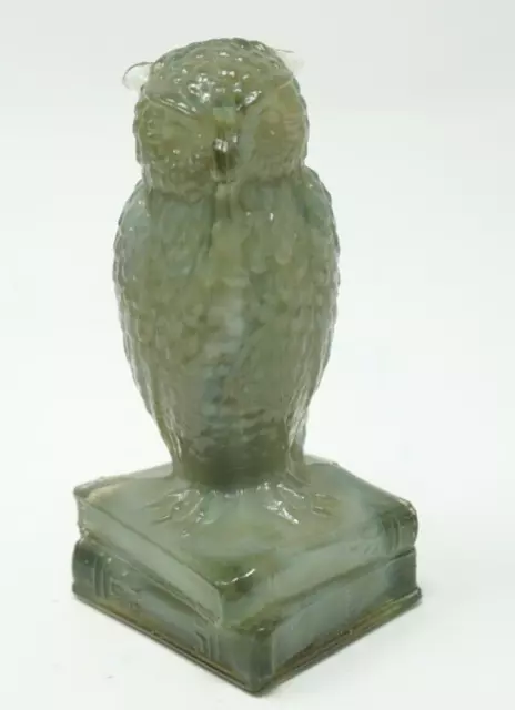 Degenhart Glass Owl Mossy White Green Marble Slag UV Cadmium Glow